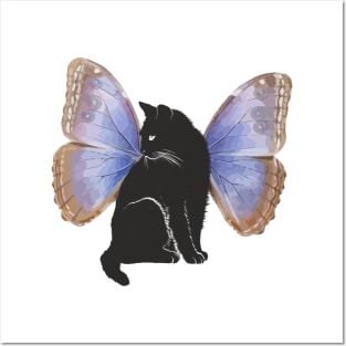 Black Cat With Butterfly Wings Posters and Art